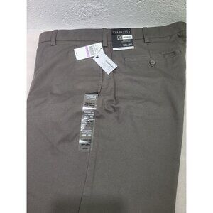 New Mens Van Heusen No Iron Cotton Pants Flex Waistband  Flat Front Brown 38x30